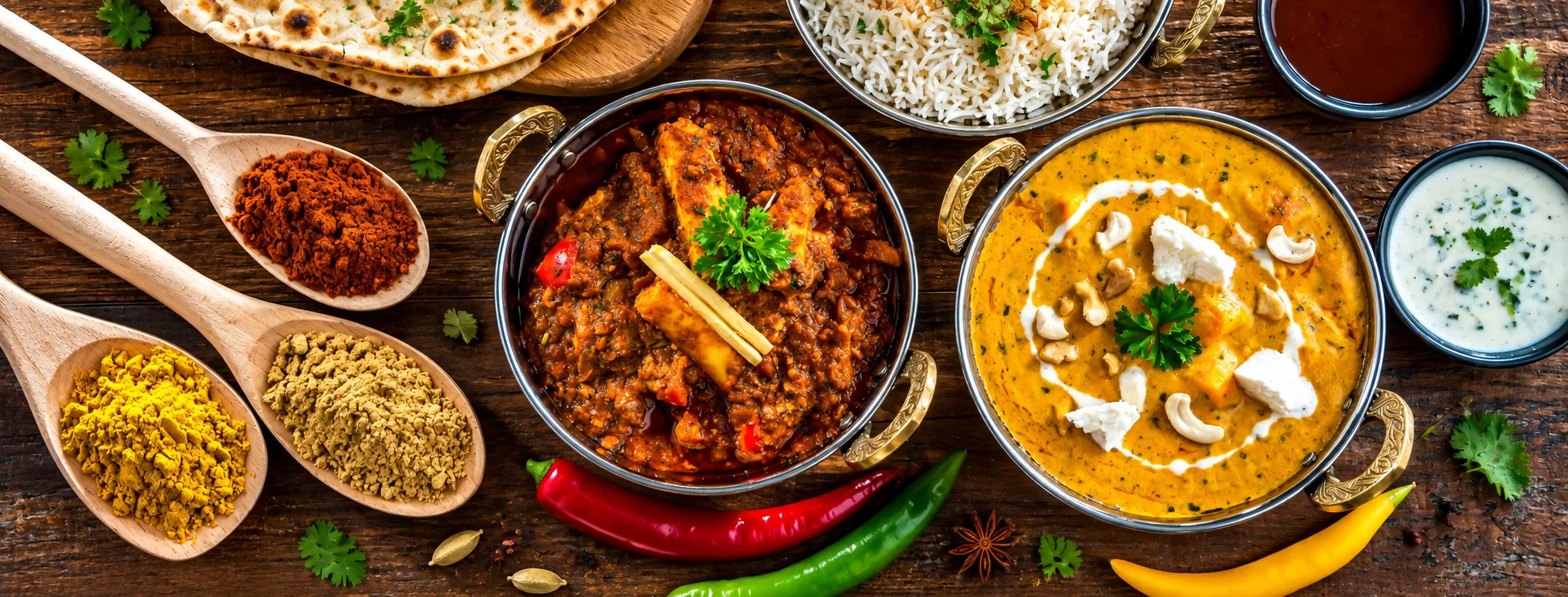 Indian curries, saffron rice, naan and chilli fries for takeout from Shehnai Restaurant in Hamilton, Ontario